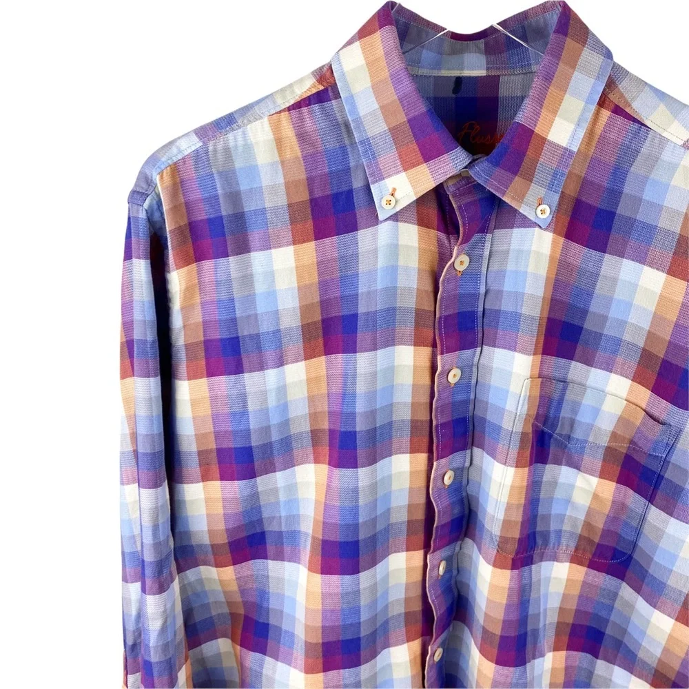 Alan Flusser Purple Plaid Button Down Shirt Size Medium - Picture 1 of 6